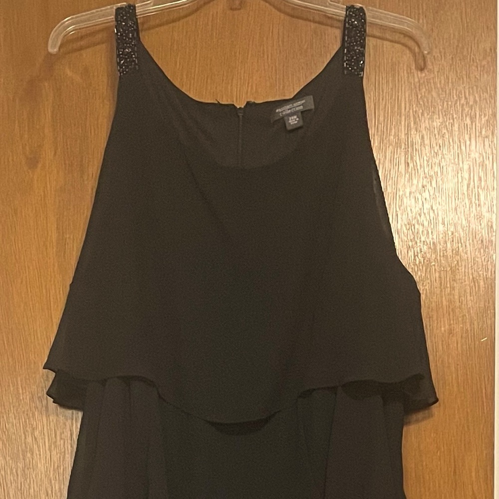 Black evening dress with beaded straps